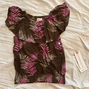 Brown and Pink Leaf Print toddler Girl’s Top